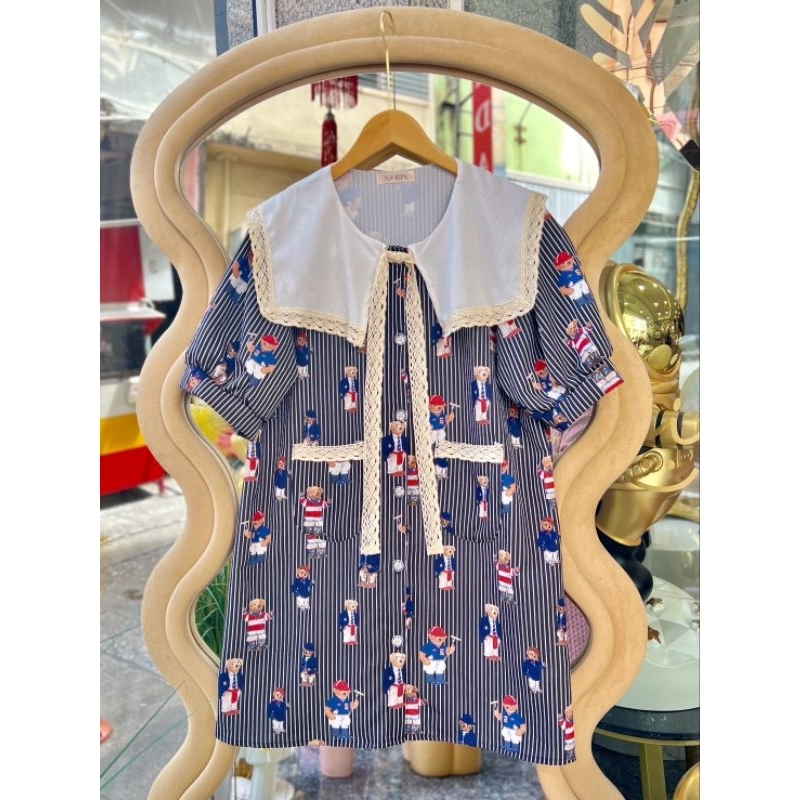 Go Style ชุดเดรสคอบัวลายน้องหมี POLO