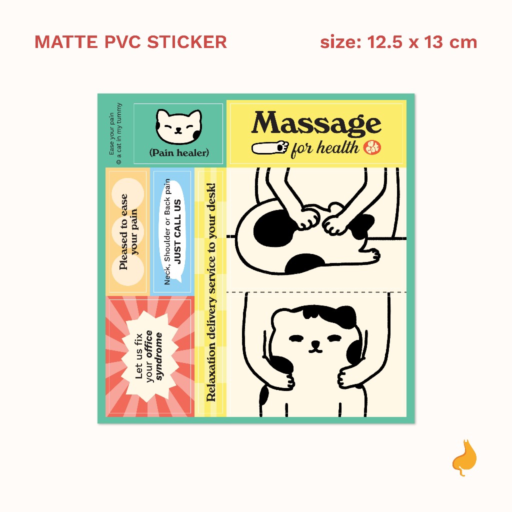 Sticker สติ๊กเกอร์ PVC ผิวด้าน - Ease your pain | a cat in my tummy