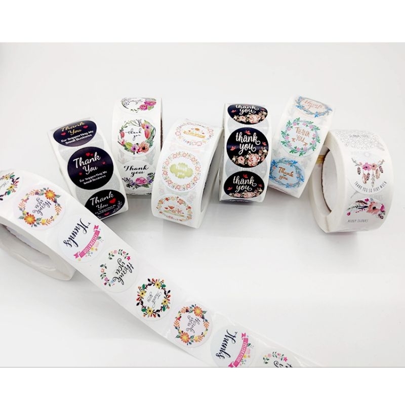 M007 สติ๊กเกอร์ขอบคุณ Thank you 500 ดวง ขนาด 2.5 cm. (สุ่มลาย)