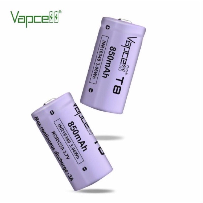 Vapcell 16340 3.7V850mah ถ่านชาร์จVapcell 16340 รุ่นT8