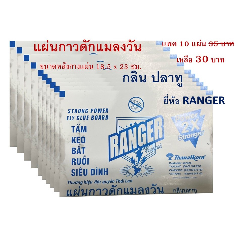 10แผ่น30บาท-แผ่นกาวแมลงวัน-กลิ่นปลาทู-ยี่ห้อเรนเจอร์