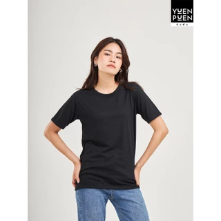 YuenPuen เสื้อยืดคอกลม สีดำ ยืนพื้น ไม่ยืด ไม่ย้วย ไม่ต้องรีด เสื้อยืดสีพื้น