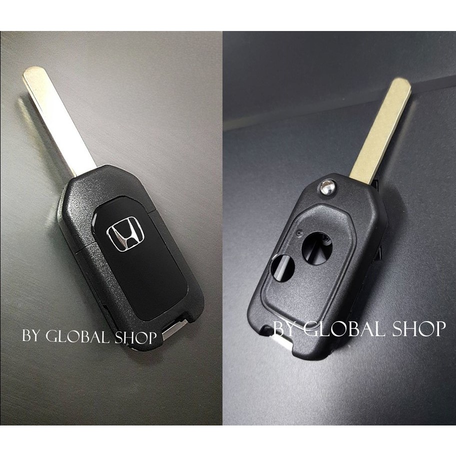 กรอบกุญแจพับ Honda Jazz City Brio Civic Key ฮอนด้า 2 ปุ่ม แบบพับ +โลโก้ H+ถ่าน