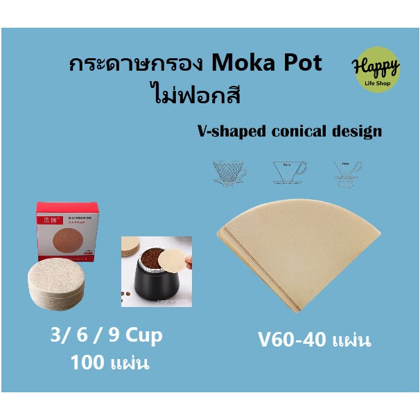 กระดาษกรองกาแฟ moka pot มี 3 ขนาด 3 / 6 / 9 cup 100 แผ่น แบบวงกลม mocha อิตาลี