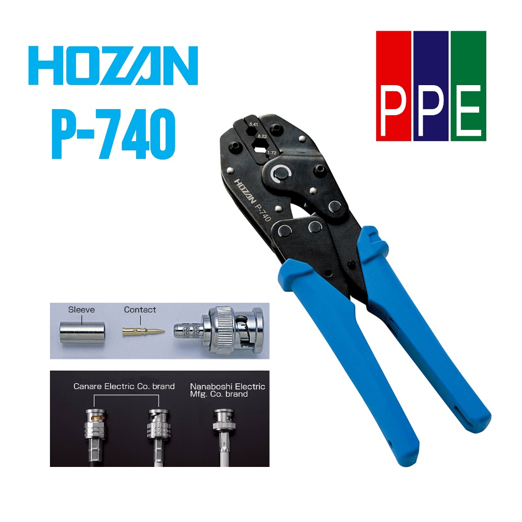 P-740 [HOZAN] คีมย้ำหางปลาขั้ว ต่อ BNC (คอนเนคเตอร์ Nanaboshi แบบใช้ไฟฟ้า/ Toyo)