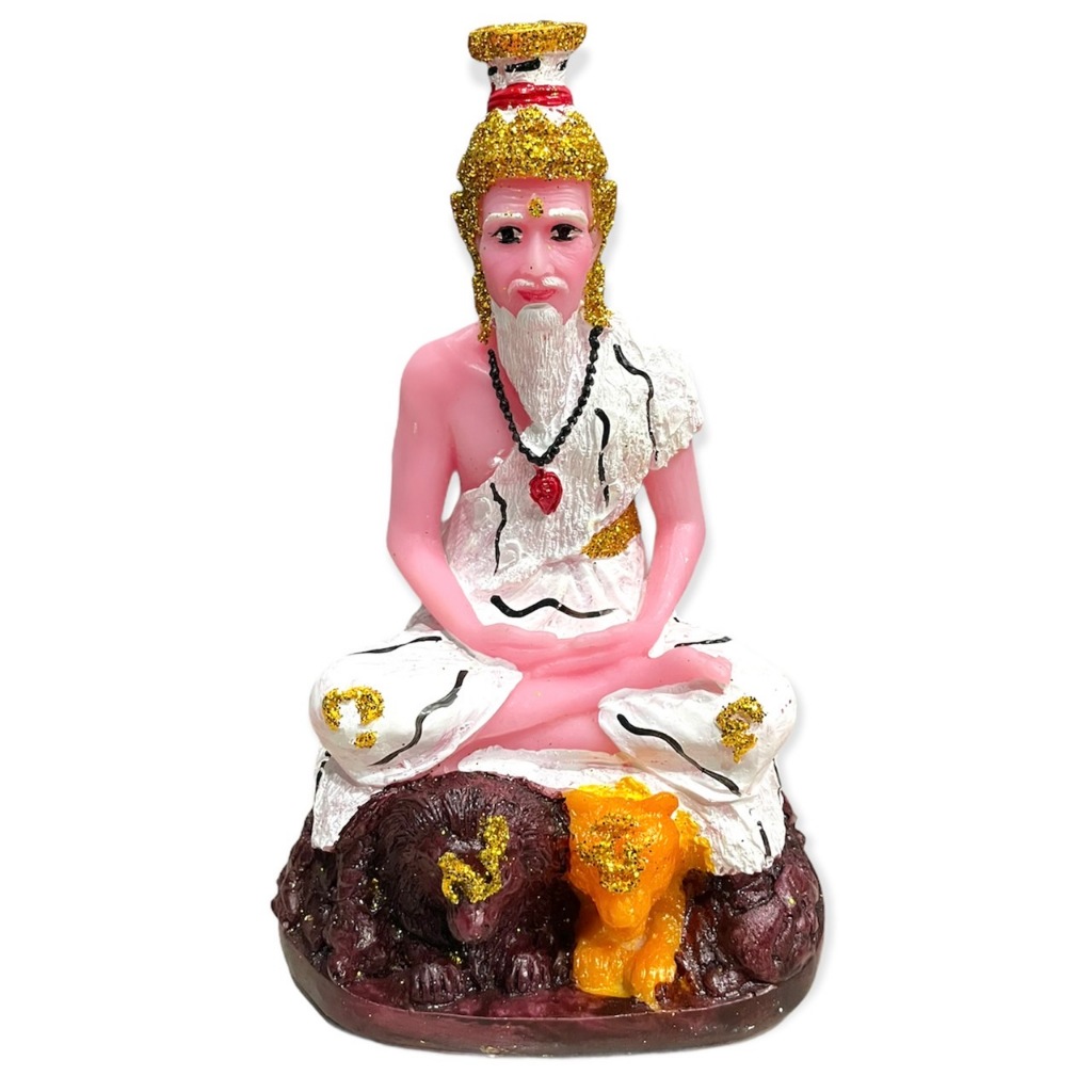 ปู่ฤาษีตาไฟ นั่งเสือสิงห์ ห่มขาว  กว้าง 5นิ้ว สูง 9นิ้ว
