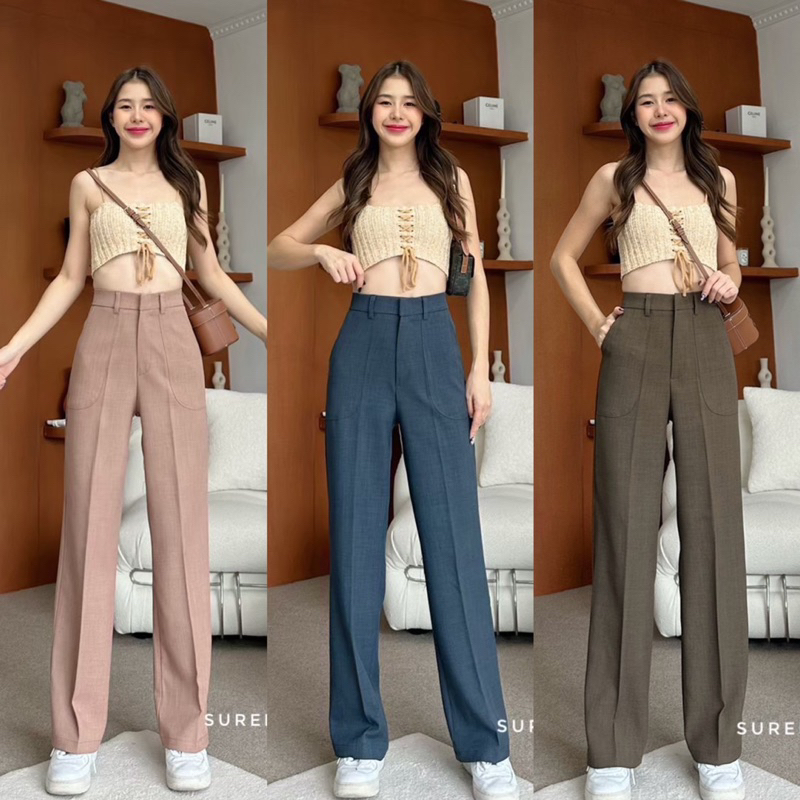 new collectionกางเกงผ้าโซดารุ่นกระเป๋าหน้า(ทรงขากระบอกกลาง)พร้อมส่ง