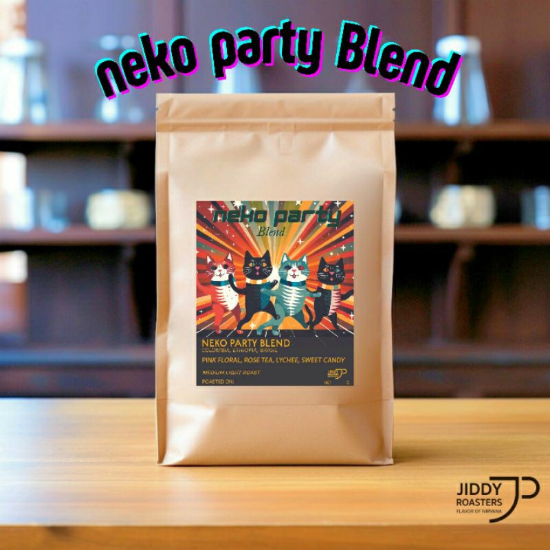 Jiddy Roasters เมล็ดกาแฟ คั่วอ่อน คั่วกลางอ่อน Neko Party Blend Specialty Floral, Fruity  (Colombia,Ethiopia,Brazil)