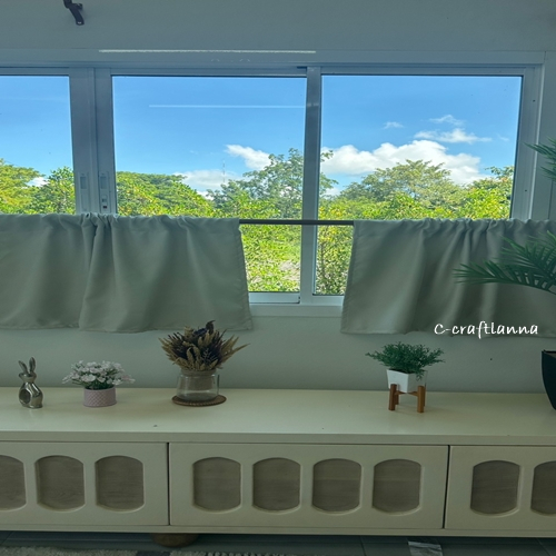 ม่านเคาน์เตอร์ครัวปิดอ่างล้างจาน ม่านครึ่งหน้าต่าง สีขาวครีมสไตล์มินิมอล