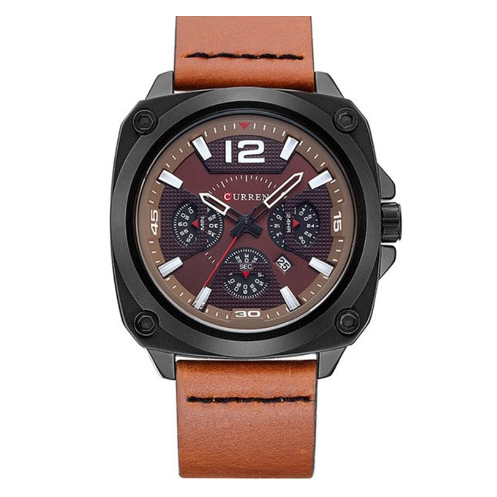 Curren นาฬิกาข้อมือผู้ชาย สายหนังสีน้ำตาล หน้าปัดสี Coffee รุ่น C8260