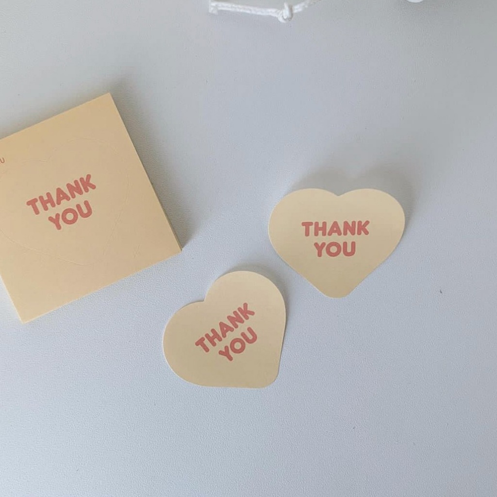 พร้อมส่ง สติกเกอร์ขอบคุณ หัวใจ สีชานม Thank You Sticker มินิมอล สติ๊กเกอร์ สติกเกอร์ตกแต่ง ฉลาก DIY (6ดวง/แผ่น)