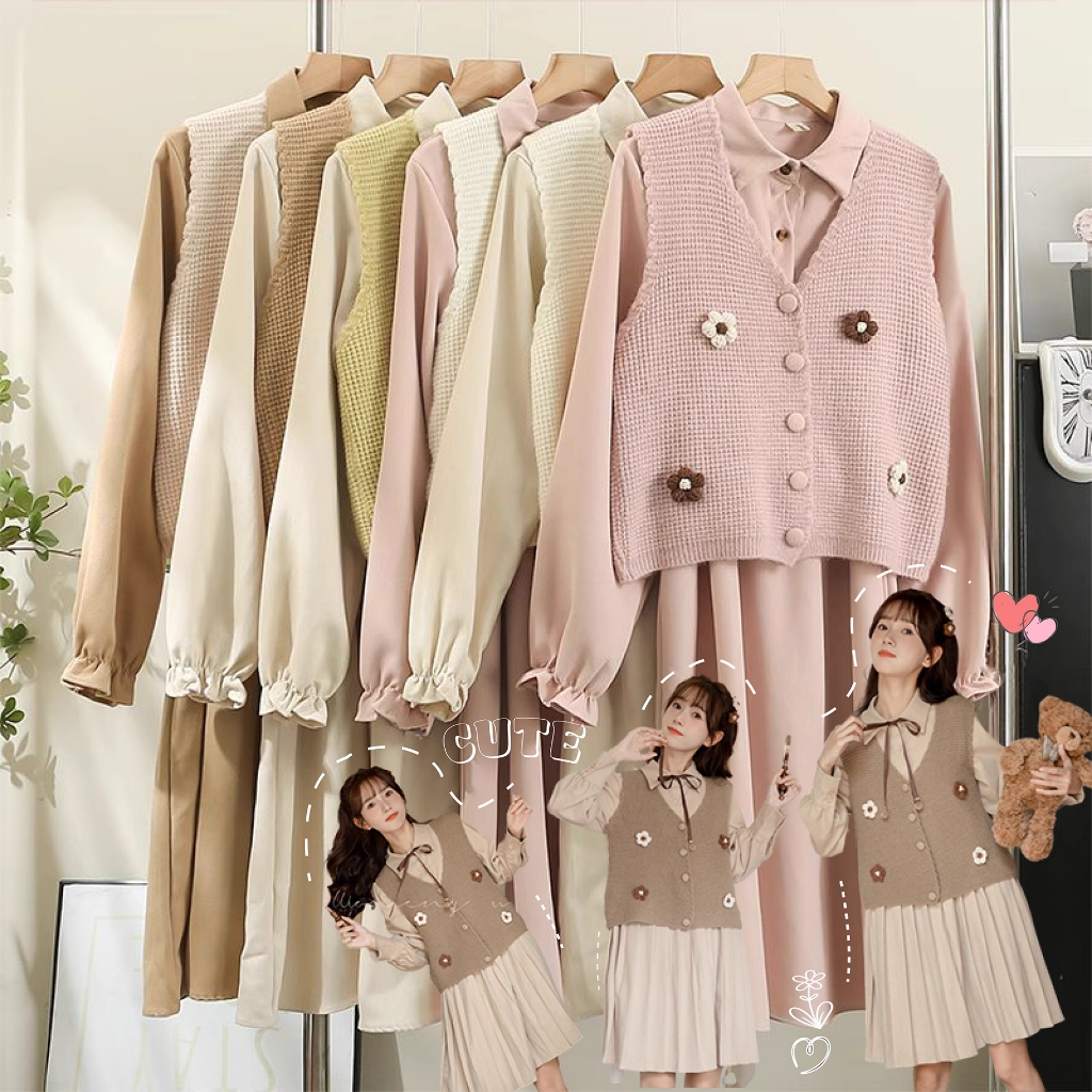 ชุดเช็ต ชุด 2 ชิ้น เชตเดรส+เสื้อคลุม สองชิ้น [201058]