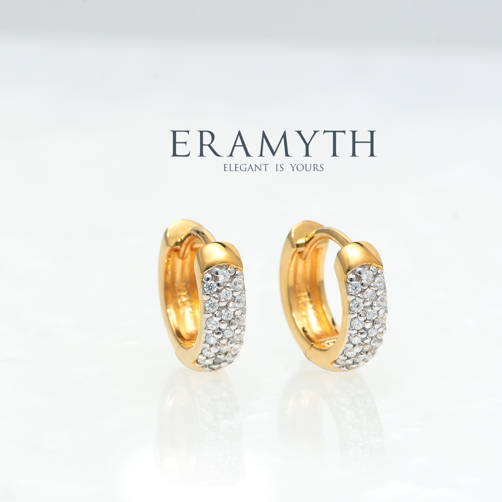 Eramyth jewelry: ต่างหูห่วง เงินแท้925 ฝังด้วยเพชรสวิสCZ ขนาด 12มิล รหัส SH-0091 (พร้อมส่งจ้า)