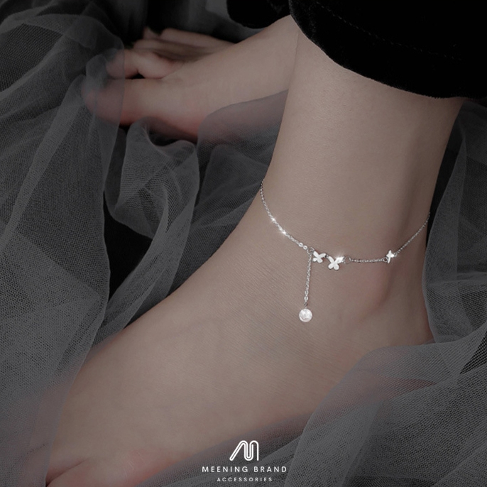 MeeningBrand สร้อยข้อเท้า THREE LITTLE BUTTERFLY WITH DIAMOND [05-0001]
