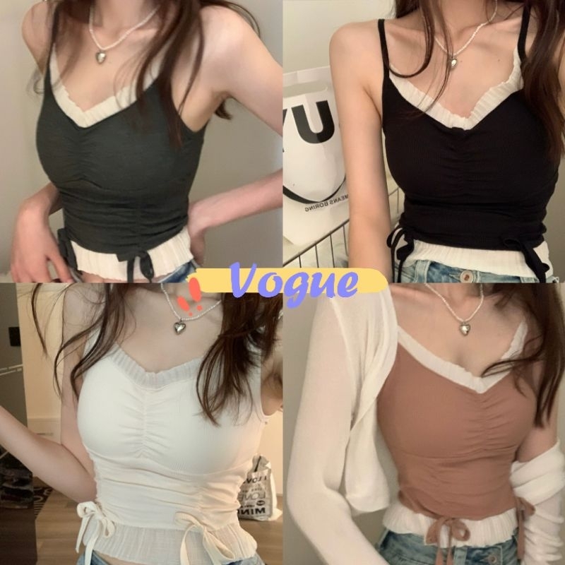 Vogue พร้อมส่ง เสื้อสายเดี่ยว มีฟองน้ำ ยืดใส่สบาย (FY865) -H
