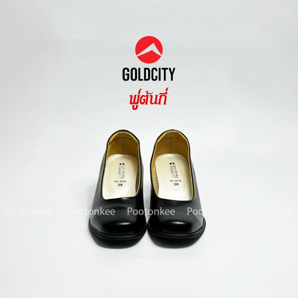 GOLD CITY  รุ่น C014 รองเท้าคัชชูผู้หญิง รองเท้านักศึกษา สีดำ ทรงหัวมน ส้นสูง 2 นิ้ว ไซส์ 36-44 ของเเท้ พร้อมส