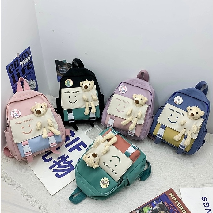 5051#กระเป๋าเป้หมีสุดน่ารัก การจับคู่สี, สีลูกกวาด, ทันสมัยและหลากหลาย, เบาและสไตล์ลำลอง