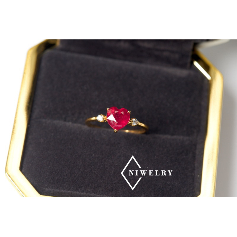 New! แหวนพลอยแท้ รุ่น Sweet Heart พลอยทับทิมแท้ Ruby ตัวเรือนเงินแท้ชุบทอง พร้อมใบรับประกัน แจ้งไซส์ในข้อความค่ะ