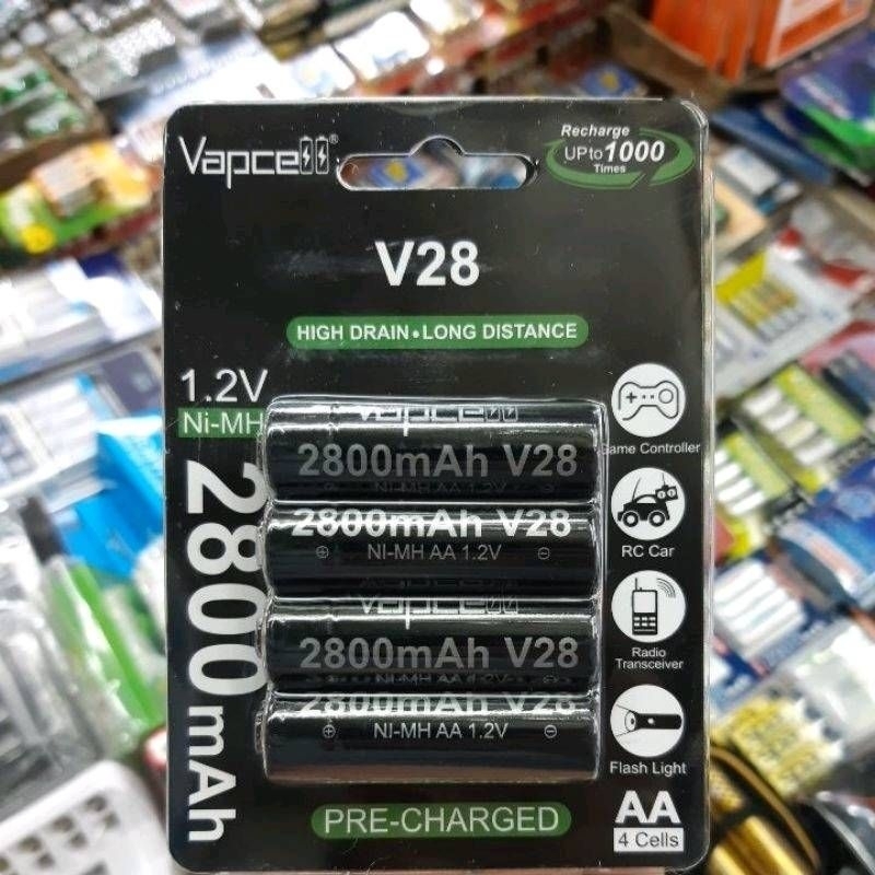 ถ่านชาร์จ Vapcell AA 2800mah V28 Ni-MH 1.2v จำนวน 4ก้อน ของใหม่ ของแท้