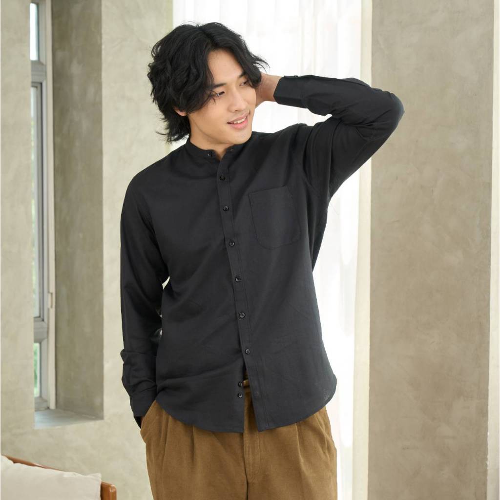 Shirtoria-Linen premium เสื้อเชิ้ตผู้ชายแขนยาวคอจีน