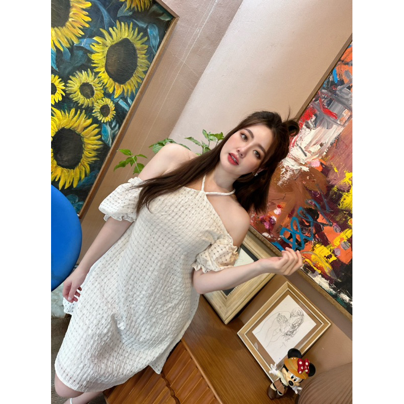 [Darin Dress]เดรสสายเดี่ยวเปิดไหล่สาวอวบ