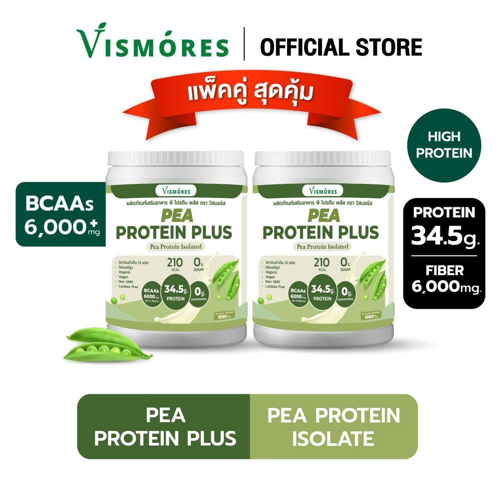 (แพ็ค 2 กระปุก) Pea protein isolate โปรตีนจากถั่วลันเตา 100% พีโปรตีน ไอโซเลท ออแกนิค ปลอด GMO ปริมาณ 1,000 กรัม