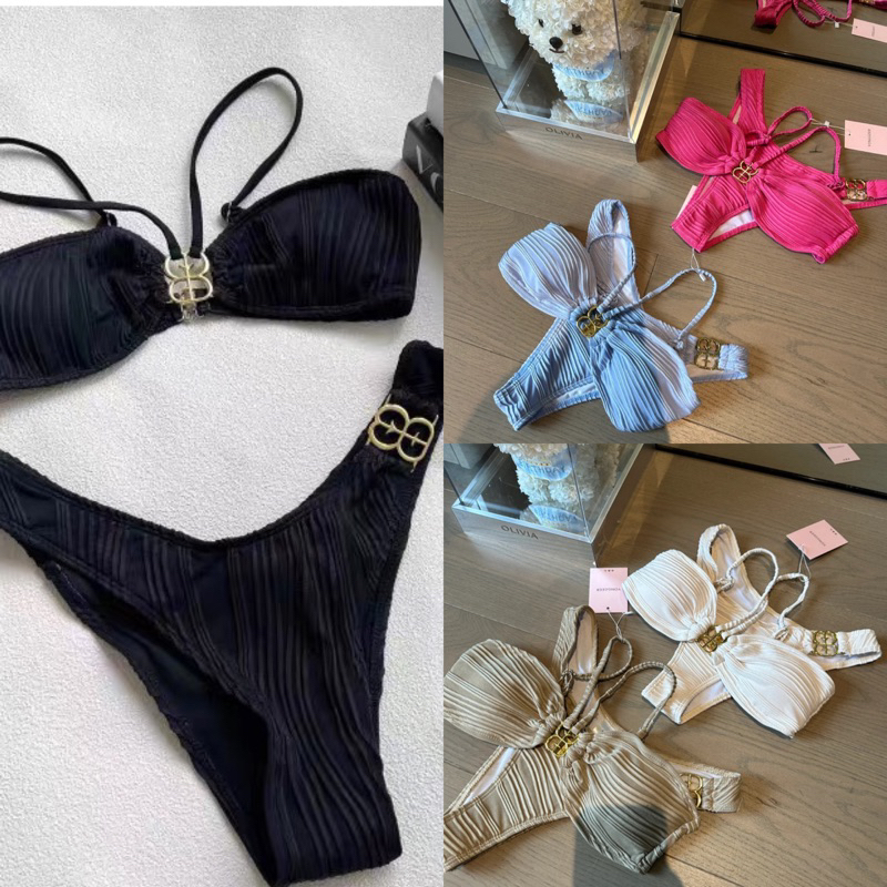 [ ส่งจากไทย สั่งเลย] Bikini 2 ชิ้น งานฮิตสุดๆ แต่งอะไหล่ทอง ชุดว่ายน้ำแฟชั่น havanasme