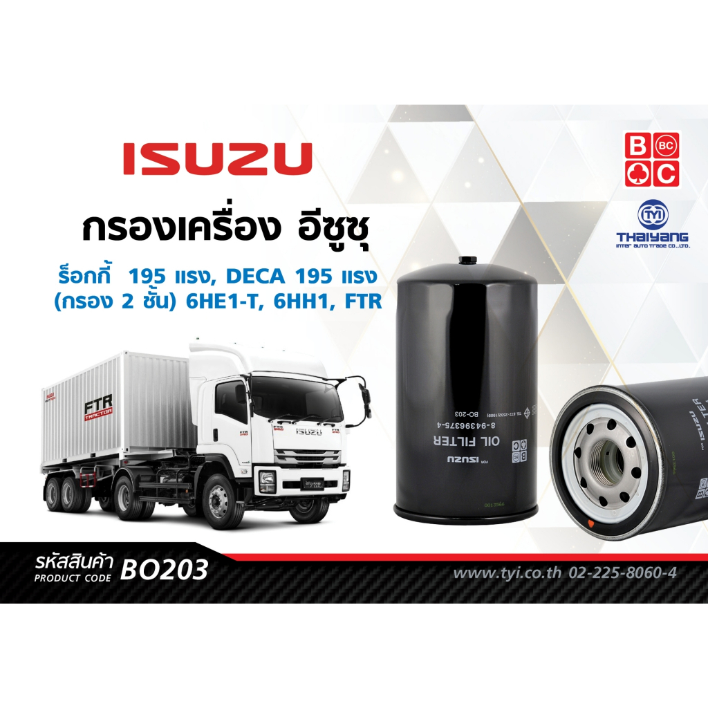 BlackClubsไส้กรองน้ำมันเครื่องอีซูซุ ร็อกกี้ 195 แรง    รหัส BO203