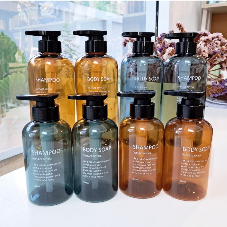 ขวด Refill หัวปั๊มสำหรับใช้ในห้องน้ำ แพ็คคู่ Body Soap - Shampoo ขนาด 300/500 ml.