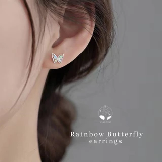 MNL💗ต่างหูแป้น Rainbow Butterfly ผีเสื้อรุ้ง เครื่องประดับมินิมอล แฟชั่นเงินแท้ ไม่ลอกดำ ใส่ทุกวัน วันเกิด ของขวัญ