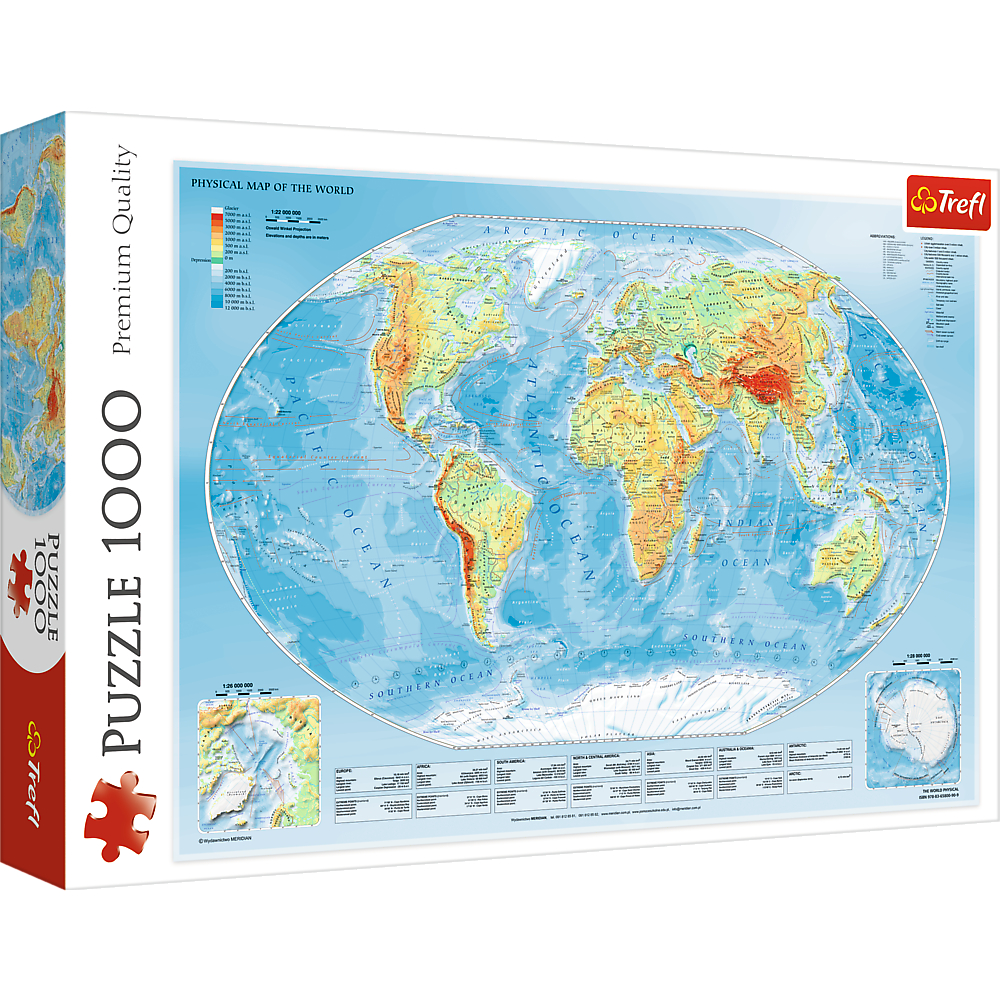 TREFL Jigsaw จิ๊กซอว์ แผนที่โลก จำนวน 1000 ชิ้น รุ่น Physical Map of the World (68.3x48 cm.) นำเข้าจากยุโรป คุณภาพสูง
