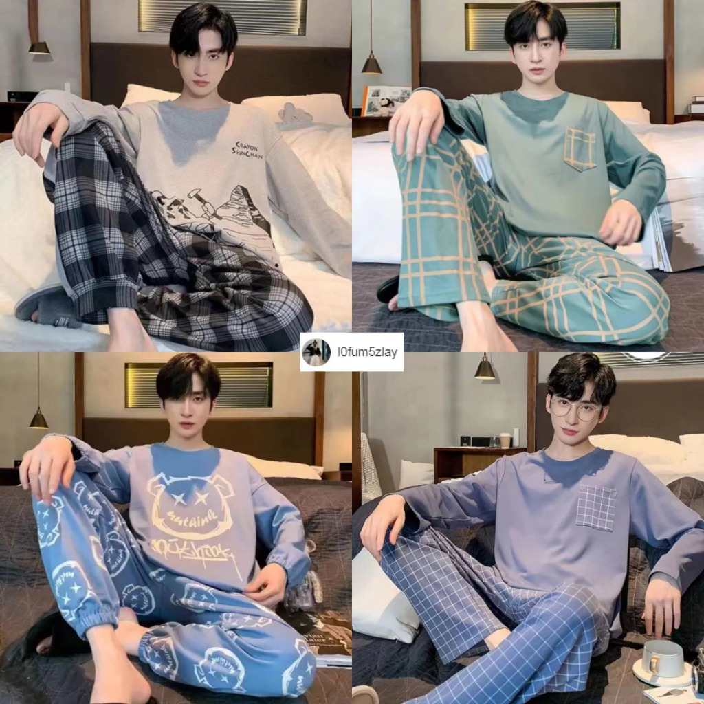 L-4XL(ราคาถูกที่สุด) ชุดนอนผู้ชายl0fum5zlay， ผ้าฝ้ายคุณภาพสูง， ลายการ์ตูน， หลากหลายรูปแบบ， ขายาว+เสื้อ