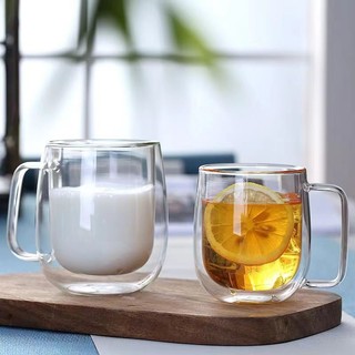 แก้วกาแฟ แก้วสองชั้น น้ำหนักเบา ทนร้อนเย็น จับไม่ร้อน สุดชิค ฮิต ตามร้านกาแฟ คาเฟ่ เกรดเอ