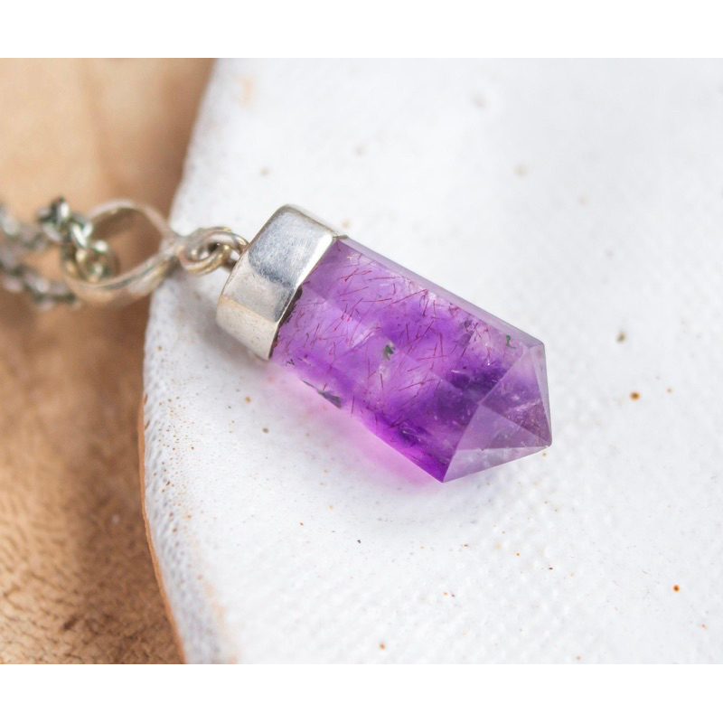 1 PC Sterling Silver Amethyst Crystal Gems Quality Pendant point Pendant for healing and Meditation
