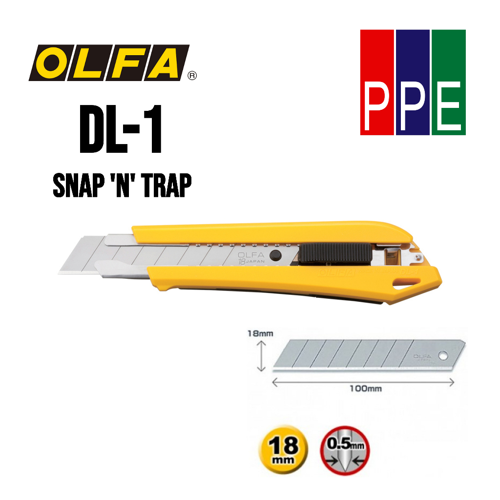 DL-1 [OLFA] มีดคัตเตอร์ขนาด 18 มม.มีกล่องหักใบมีดในตัว Snap and Trap