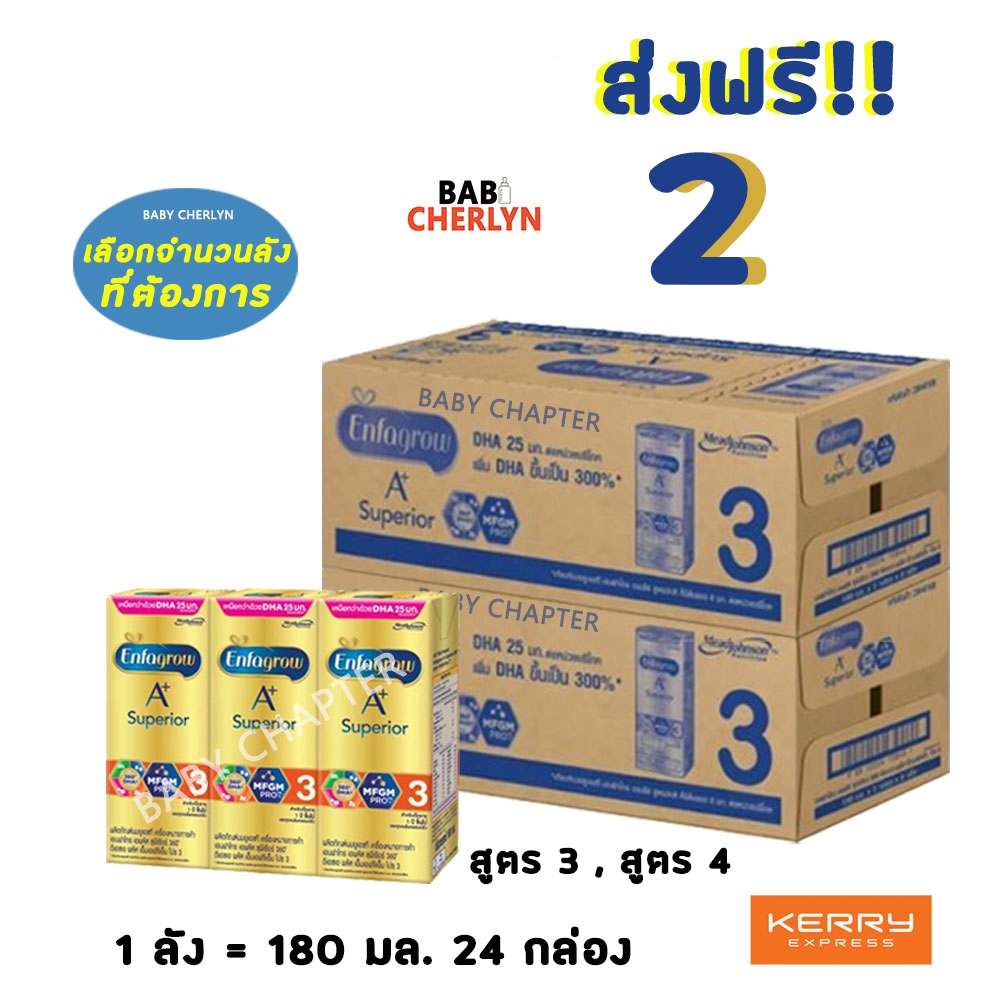 2 ส่งฟรี! Enfagrow A+ Superior สูตร 3 เอนฟาโกร เอพลัส ซุพีเรียร์ 360 กล่องสีทอง 180 มล 24 กล่อง นม น