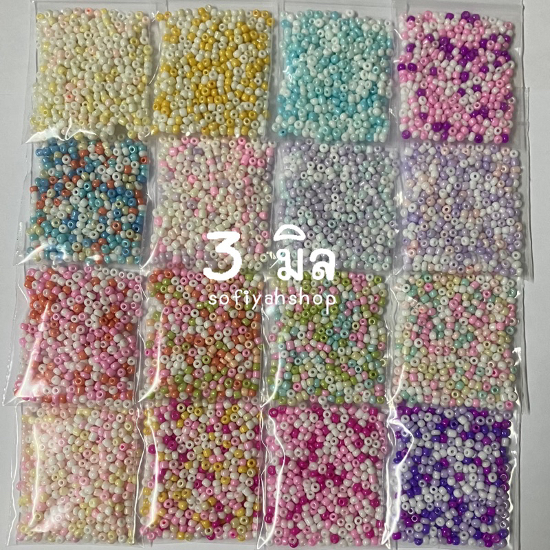 ลูกปัดแก้วเม็ดทราย ขนาด 3 มิล (ถุง 15 กรัม) EP.8