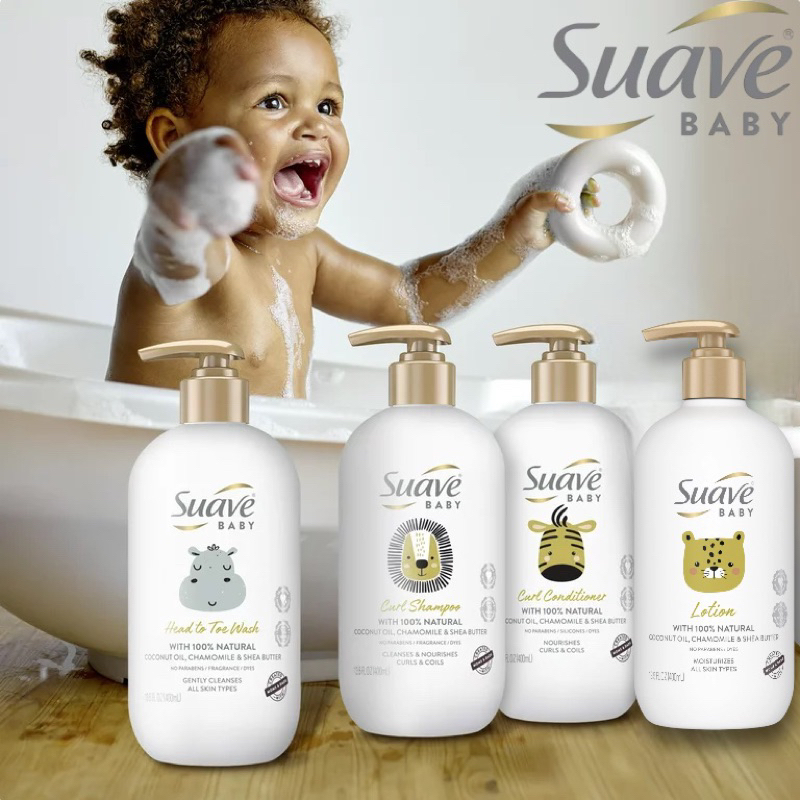 สูตรใหม่🇺🇸 สำหรับเด็กทารก Suave Baby Curls Shampoo,Conditioner ,Head to toe Wash and Body Lotion 13.5 oz
