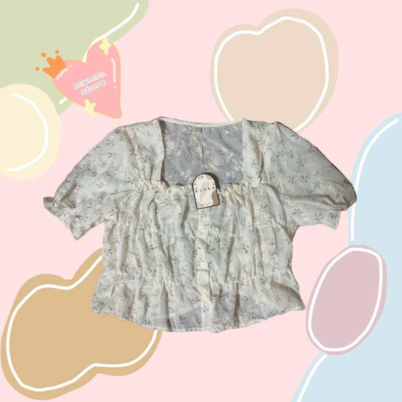 เสื้อคอเหลี่ยมลายดอกไม้สีชมพู📍งานป้าย NIDA