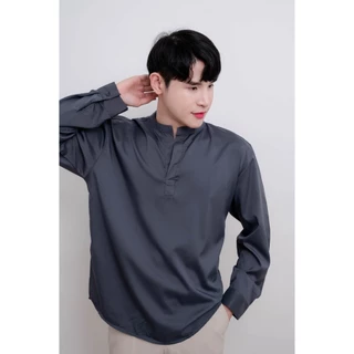 [ส่งทันที กทม.1 วัน] S14: เสื้อเชิ้ตแขนยาวคอจีน รุ่นไม่มีกระดุม สไตล์เกาหลี ผ้านิ่มใส่สบายไม่ร้อน มีไซซ์ M-4XL