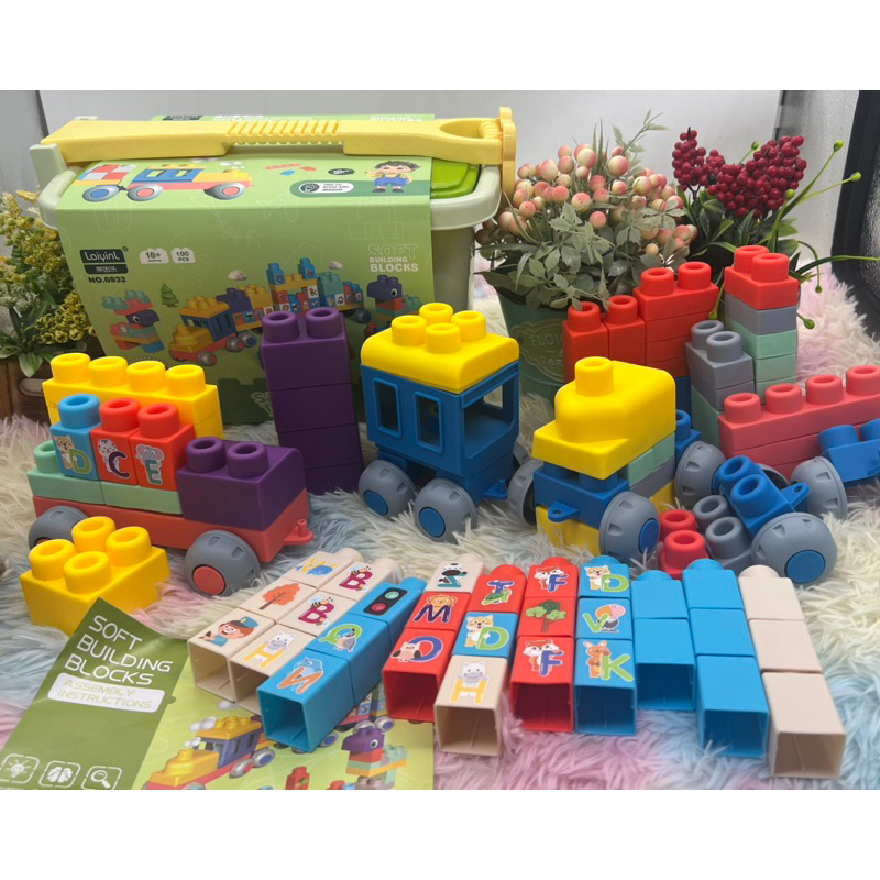 บล๊อคซิลิโคน 100ชิ้น size ใหญ่ พร้อมกล่องล้อลาก  diy building block ตัวต่อขนาดใหญ่ ตัวต่อยางนิ่ม บล๊อคตัวต่อขนาดใหญ่ ราคา ถูกที่สุด ดีลบีเคเค แกลเลอรีภาพที่ 7