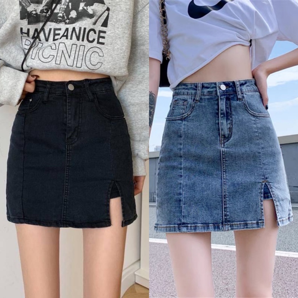 กระโปรงยีนส์ เอวสูง ผ่าข้าง SIZE S-14XL แต่งเย็บติดกางเกงซับด้านใน ทรงสวย เข้ารูป สไตล์เกาหลี