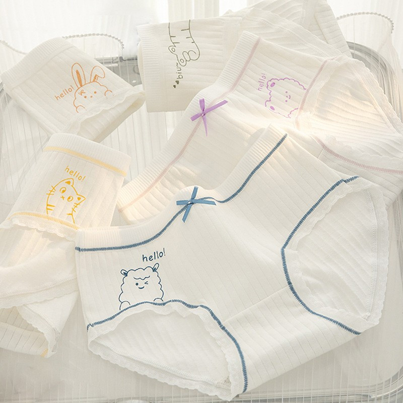 A-110 กางเกงในน่ารัก สีพื้นตัดขอบสีด้าย ลวดลายเรียบๆ  ผ้าคอตตอน พร้อมส่ง