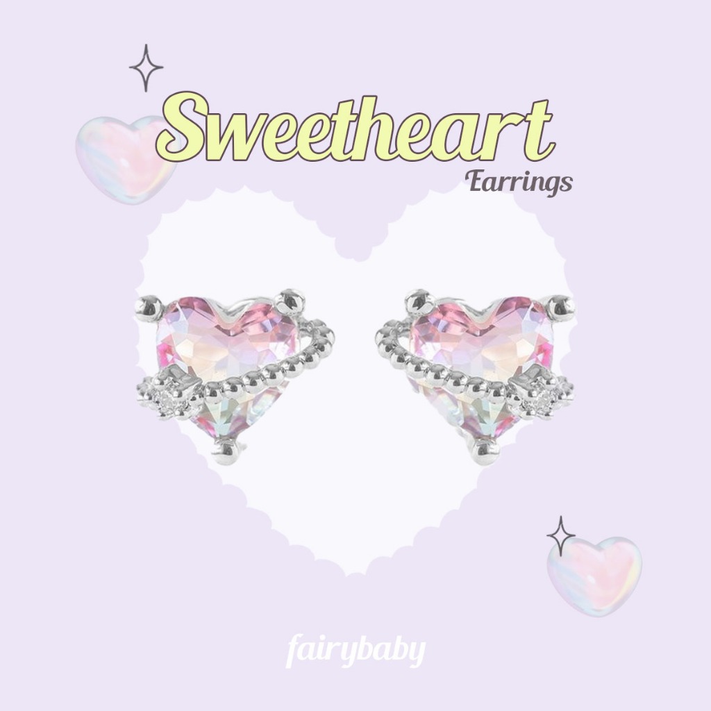 Fairybaby ต่างหู Sweetheart ต่างหูหัวใจ เครื่องประดับหูแฟชั่น ผู้หญิง ตุ้มหูเงิน (E2-119)