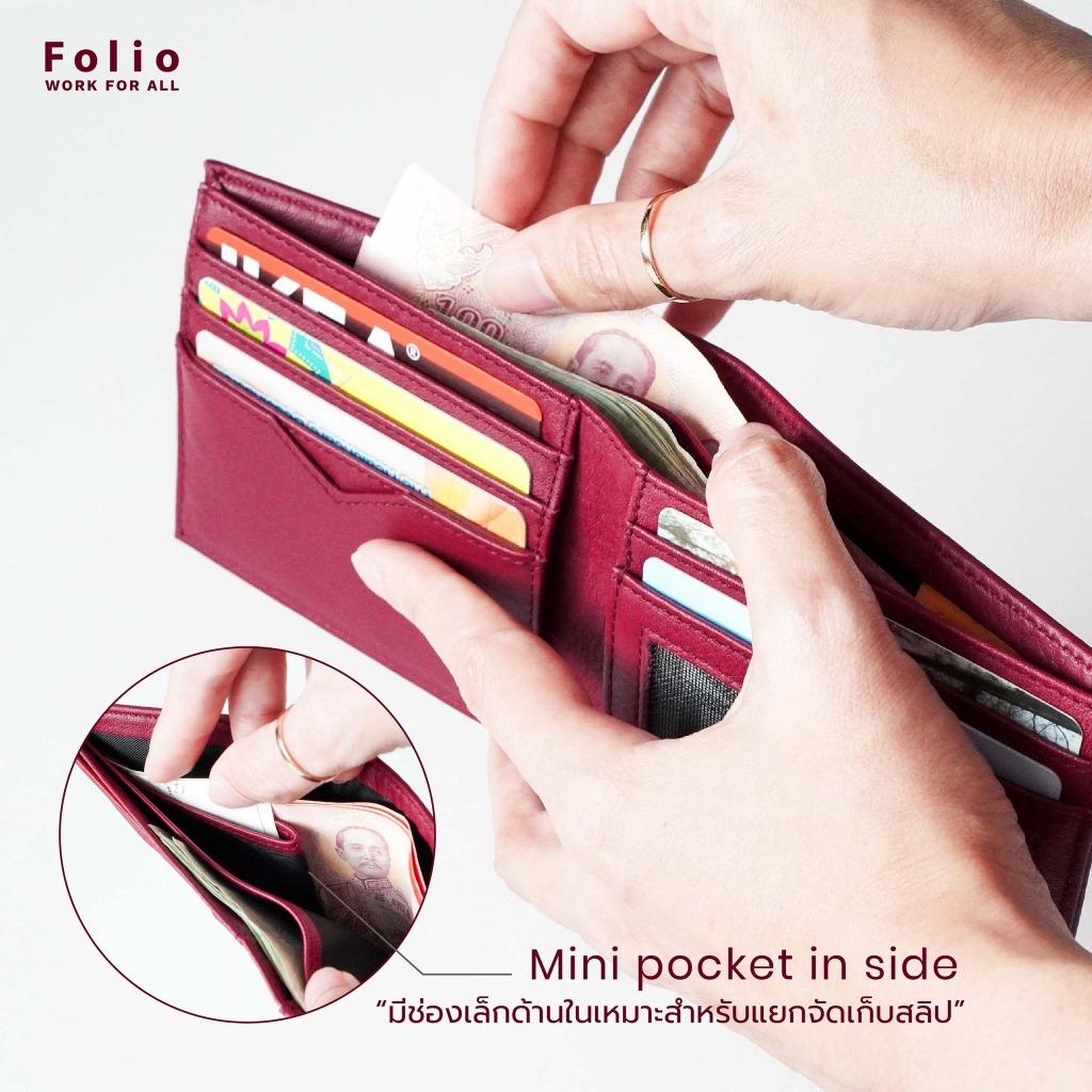 FOLIO รุ่น Bliss Slim Wallet กระเป๋าสตางค์ ผลิตจากหนังแท้ หนังนิ่ม ปั๊มชื่อฟรี-10312