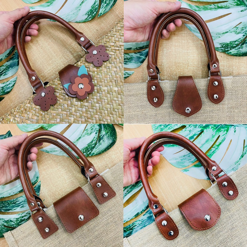 ชุดหูกระเป๋าสีแทน(สีตาลอ่อน=สีขายดี) ยาว47เซน ความยาววัดรวมหูเล็กสองข้าง ชุดเดียว90฿ 4ชุดๆละ80฿ 12ชุดๆละ75฿