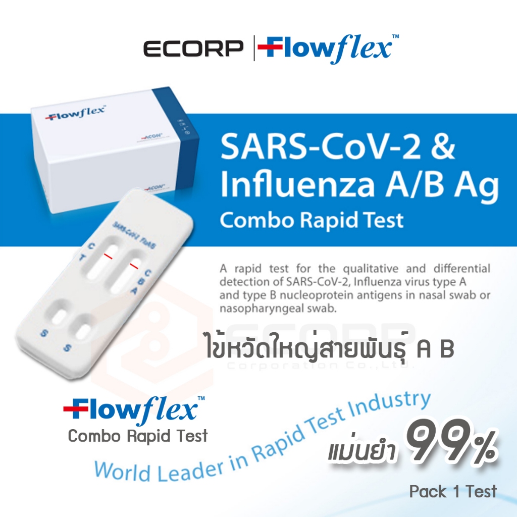 ชุดตรวจโควิด+ไข้หวัดใหญ่ ATK Flowflex Combo Covid & Influenza A/B แบบแยงจมูก(แบ่งบรรจุ)