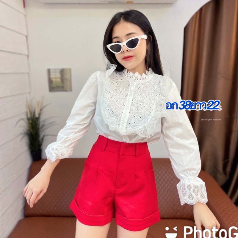 เสื้อผ้าทีซีแต่งฉลุแขนยาวทรงคอจีนระบาย – โปรปัง