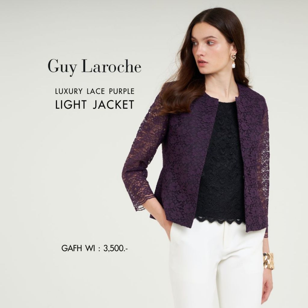 Guy Laroche woman's jacket Luxury Lace light jacket แจ๊คเก็ตผู้หญิง คอกลม แขนสามส่วน สีม่วง GAFHWI