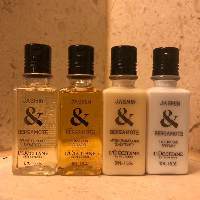L’Occitane Jasmin & Bergamote Amenities ขนาดพกพา Shower Gel , Shampoo , Conditioner , Body Milk ขนาด 30 ml